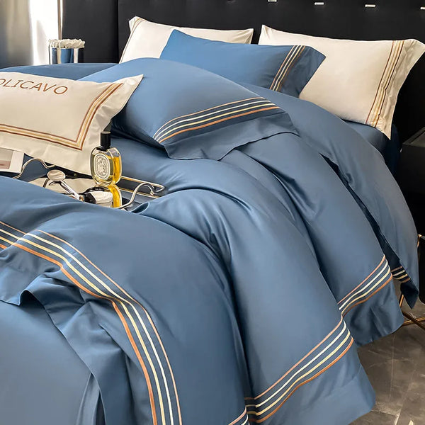 Regal Luxe Egyptian Elegance: Embroidered Cotton Bedding Set